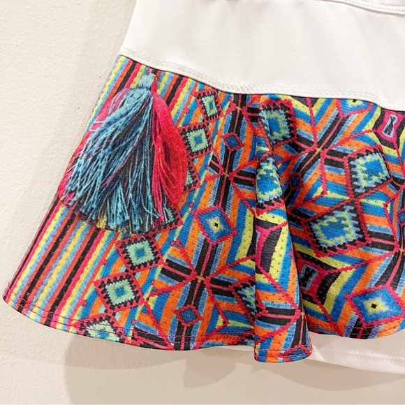 Lucky In Love Tennis Skort Womens Extra Small White Multicolor Geometric Print - Picture 3 of 10